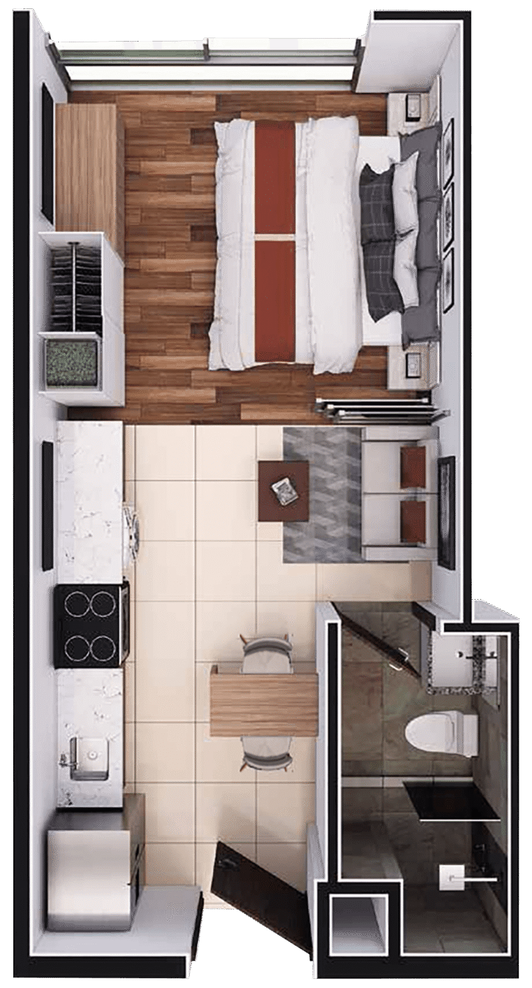 Apartamento de cocina, sala de televisión, un baño y una habitación
