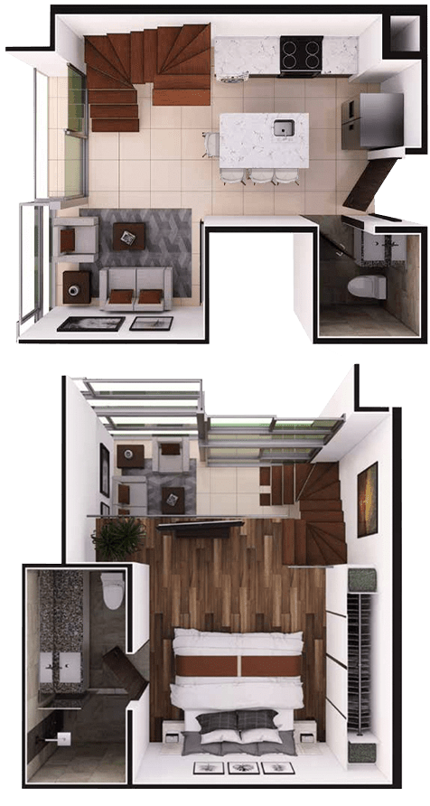 Apartamento de cocina, isla comedor, sala de televisión, dos baños y una habitación