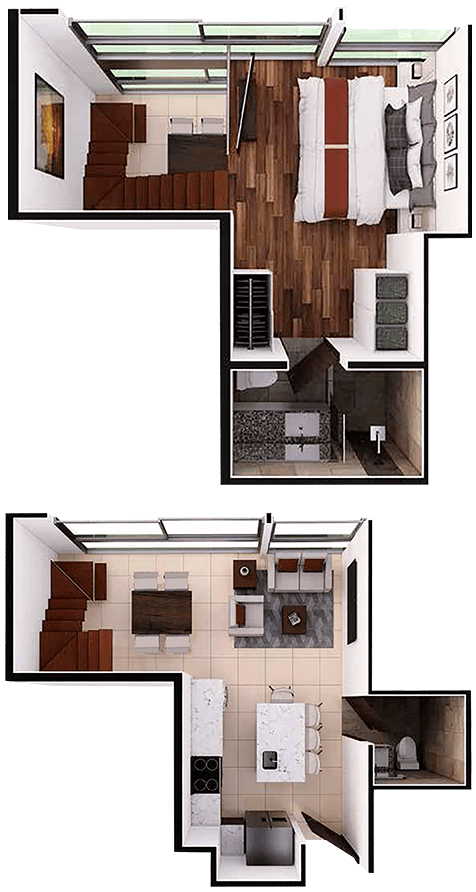 Apartamento de cocina, isla desayunador, comedor, sala de televisión, dos baños y una habitación